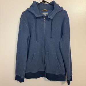 L.L.Bean Navy Waffle Knit Full Zip Hoodie Sweatshirt Cotton Slim Fit Men’s XL